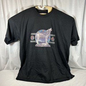 Vintage Wolf Howling T Shirt Black Iron On Style Graphic XXXL Tribal Indian Wild